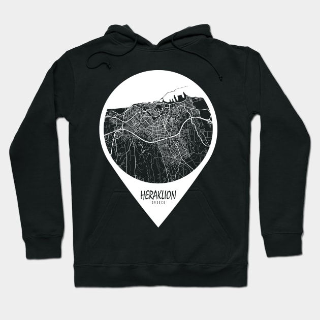 Heraklion, Greece City Map - Travel Pin Hoodie by deMAP Studio